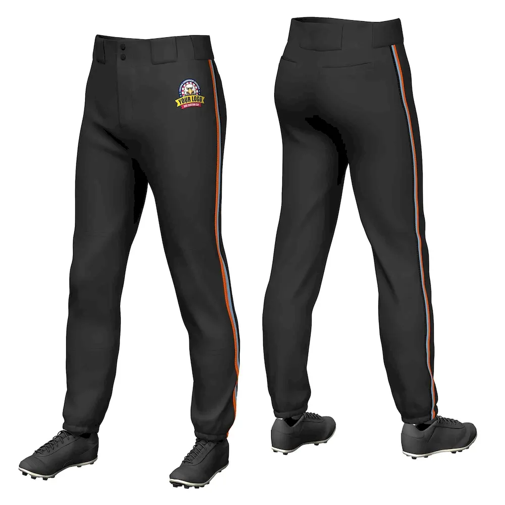 Custom Black Orange Light Blue-Black Classic Fit Stretch Practice Pull-up Baseball Pants
