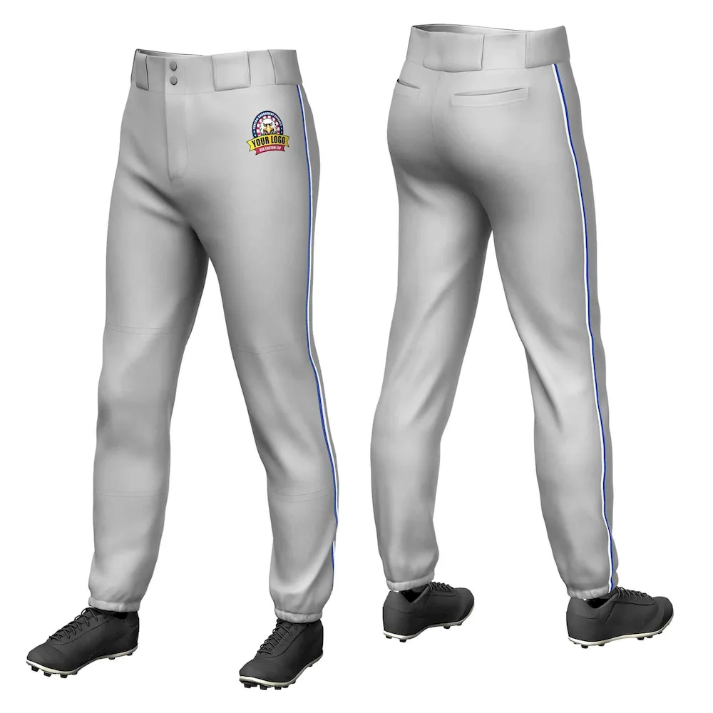 Custom Gray Royal-Red Classic Fit Stretch Practice Pull-up Baseball Pants