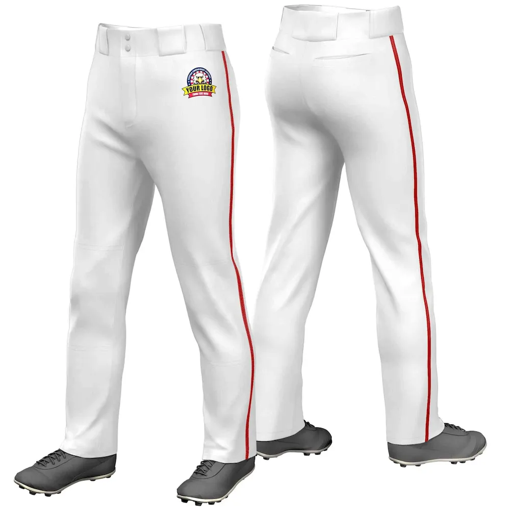 Custom White Red Classic Fit Stretch Practice Loose-fit Baseball Pants