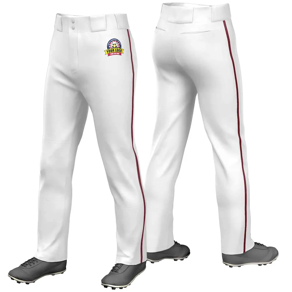 Custom White Crimson Classic Fit Stretch Practice Loose-fit Baseball Pants