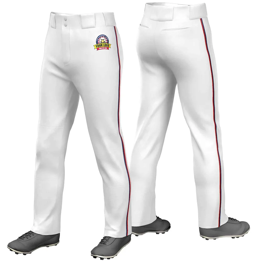 Custom White Navy-Red Classic Fit Stretch Practice Loose-fit Baseball Pants