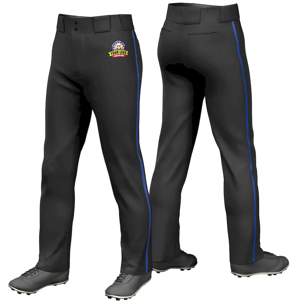Custom Black Royal Classic Fit Stretch Practice Loose-fit Baseball Pants