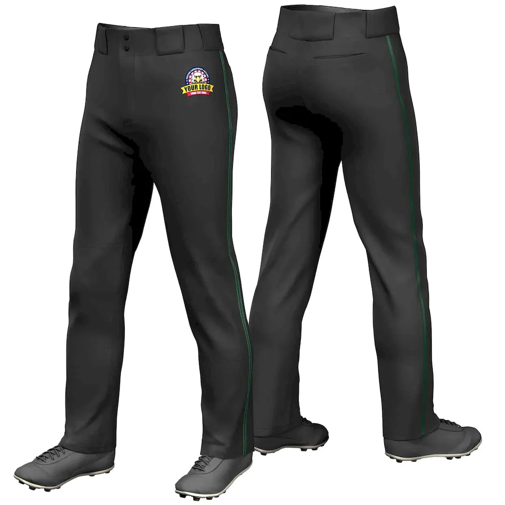 Custom Black Green Classic Fit Stretch Practice Loose-fit Baseball Pants