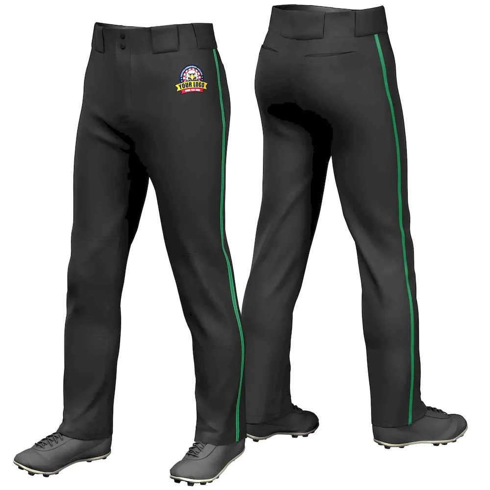 Custom Black Kelly Green Classic Fit Stretch Practice Loose-fit Baseball Pants