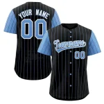 Custom Black Light Blue-White Stripe Fashion Raglan Sleeves Authentic Baseball Jersey