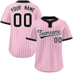 Custom Light Pink Black Stripe Fashion Authentic Two-Button Baseball Jersey