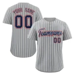 Custom Gray Navy-Red Stripe Fashion Authentic Baseball Jersey