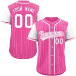 Custom Pink White Stripe Fashion Raglan Sleeves Authentic Baseball Jersey