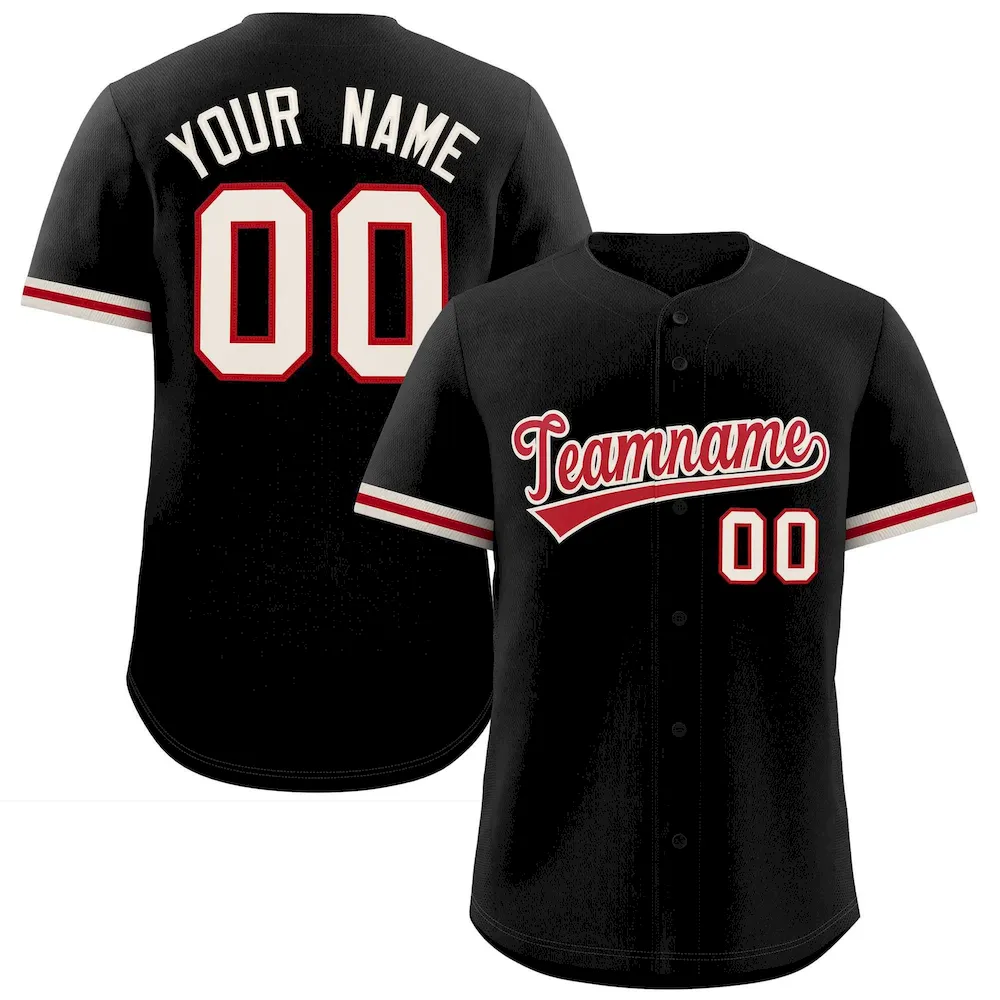 Custom Black Red Full Button Design Authentic Baseball Jersey