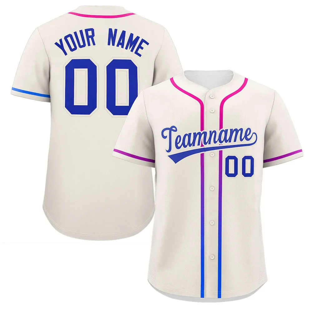 Custom Pink White Personalized Gradient Ribbed Design Authentic Baseball Jersey