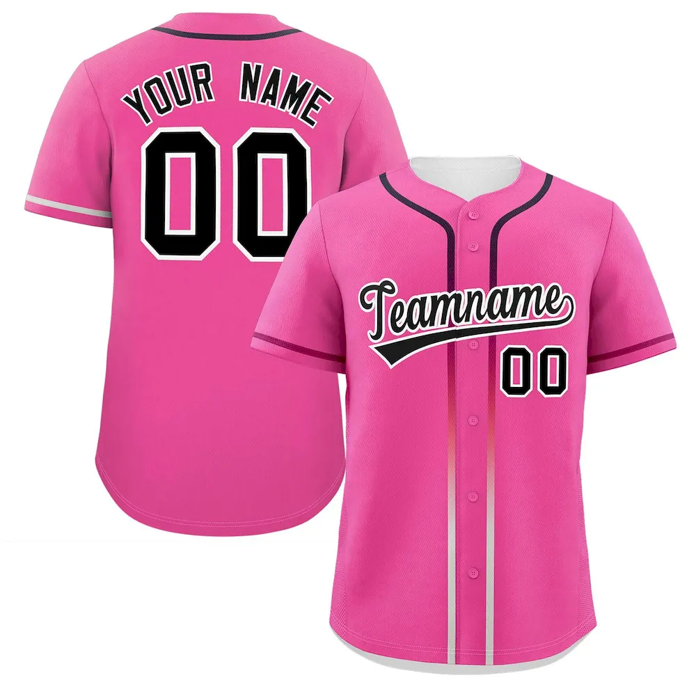 Custom Pink Black Personalized Gradient Ribbed Design Authentic Baseball Jersey