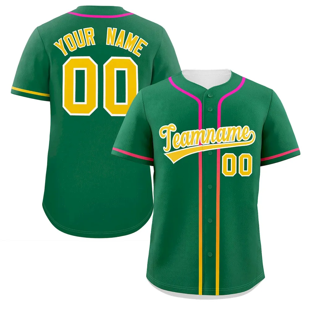 Custom Kelly Green Gold Personalized Gradient Ribbed Design Authentic Baseball Jersey