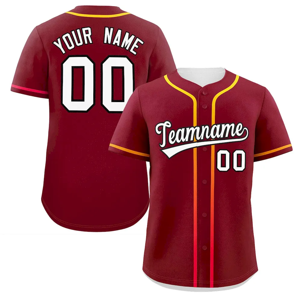 Custom Crimson White Personalized Gradient Ribbed Design Authentic Baseball Jersey