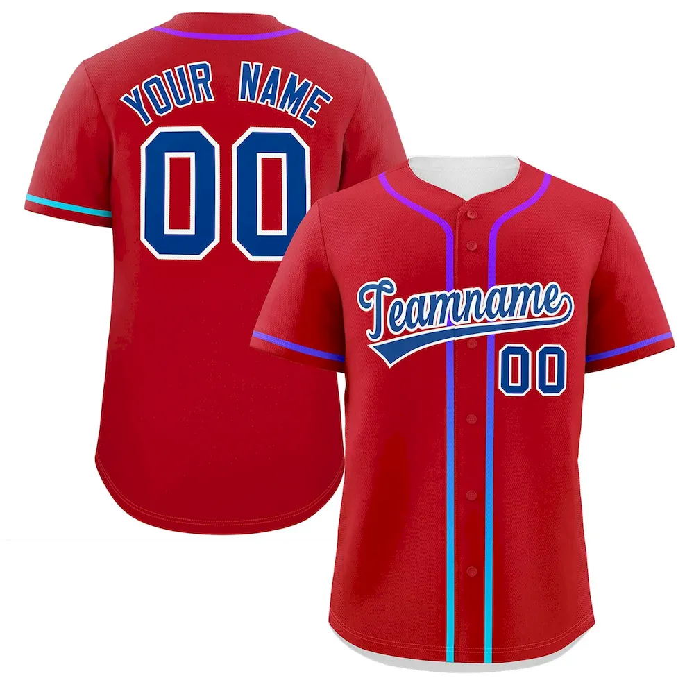 Custom Red Royal Personalized Gradient Ribbed Design Authentic Baseball Jersey