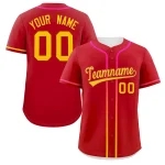 Custom Red Gold Personalized Gradient Ribbed Design Authentic Baseball Jersey