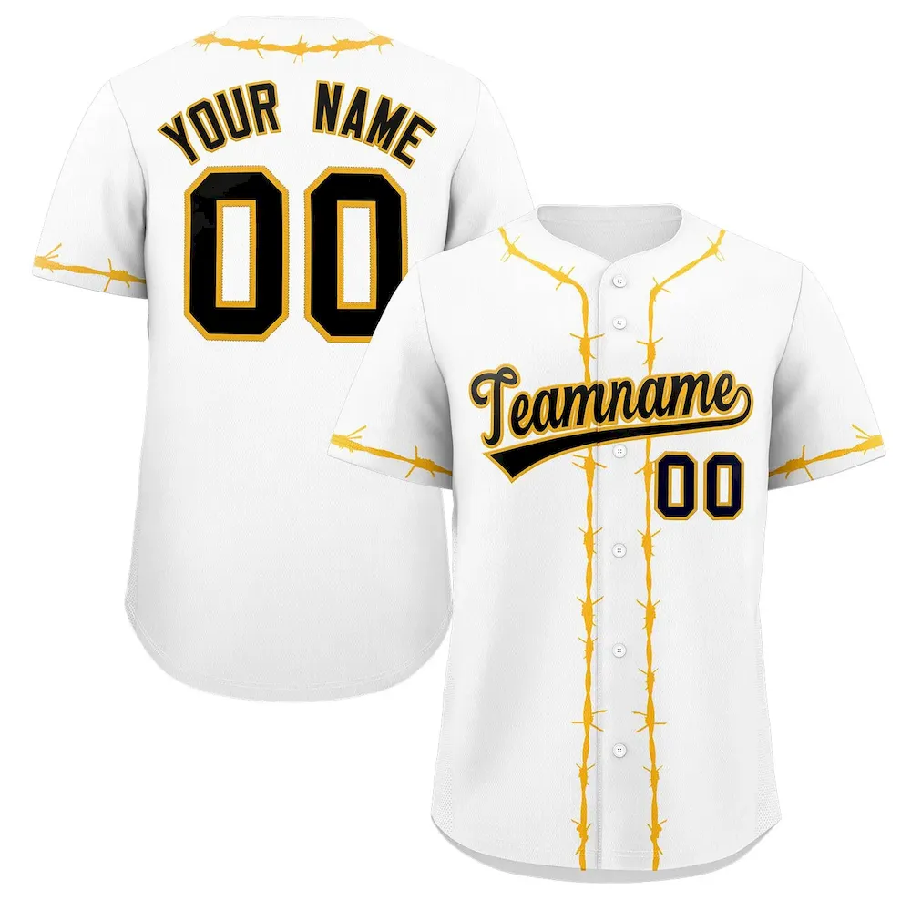 Custom Black Yellow Thorns Ribbed Classic Style Authentic Baseball Jersey