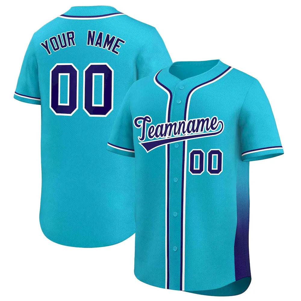Custom Purple Powder Blue Personalized Gradient Side Design Authentic Baseball Jersey