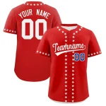 Custom Red White Star Ribbing Authentic Baseball Jersey