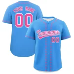 Custom Powder Blue Pink Star Ribbing Authentic Baseball Jersey