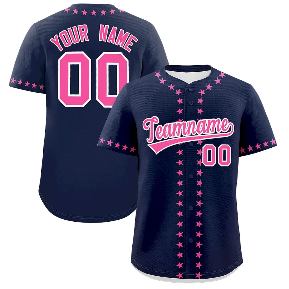 Custom Neon Green Pink Star Ribbing Authentic Baseball Jersey