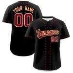 Custom Black Crimson Star Ribbing Authentic Baseball Jersey