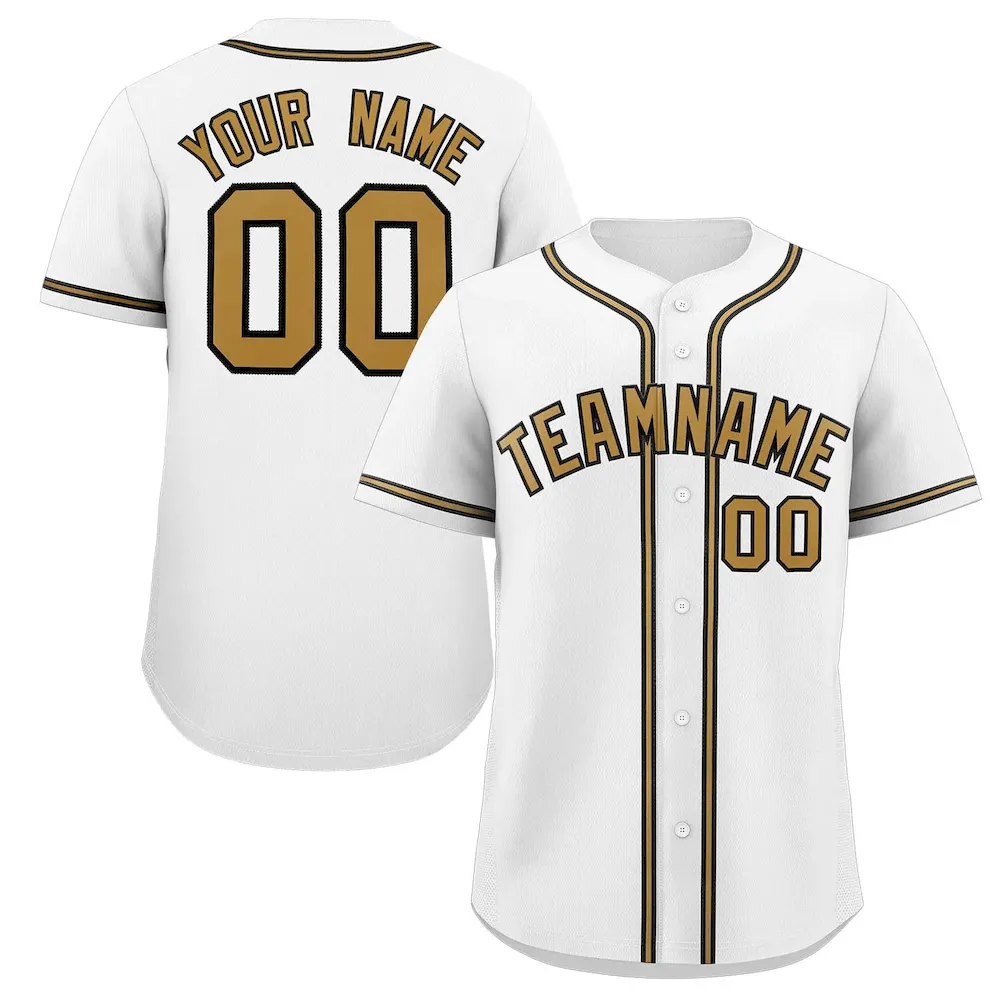 Custom White Old Gold-Black Classic Style Authentic Baseball Jersey