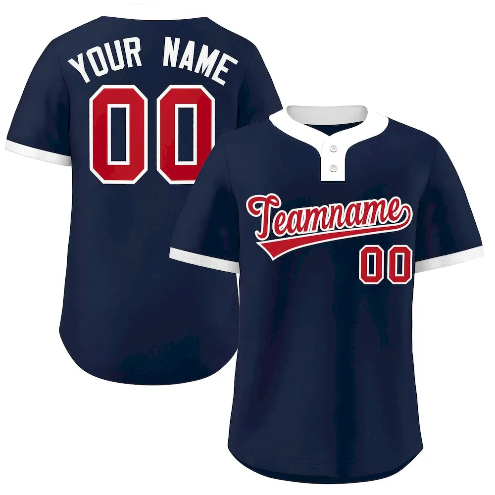 Custom Navy Red-White Classic Style Authentic Two-Button Baseball Jersey