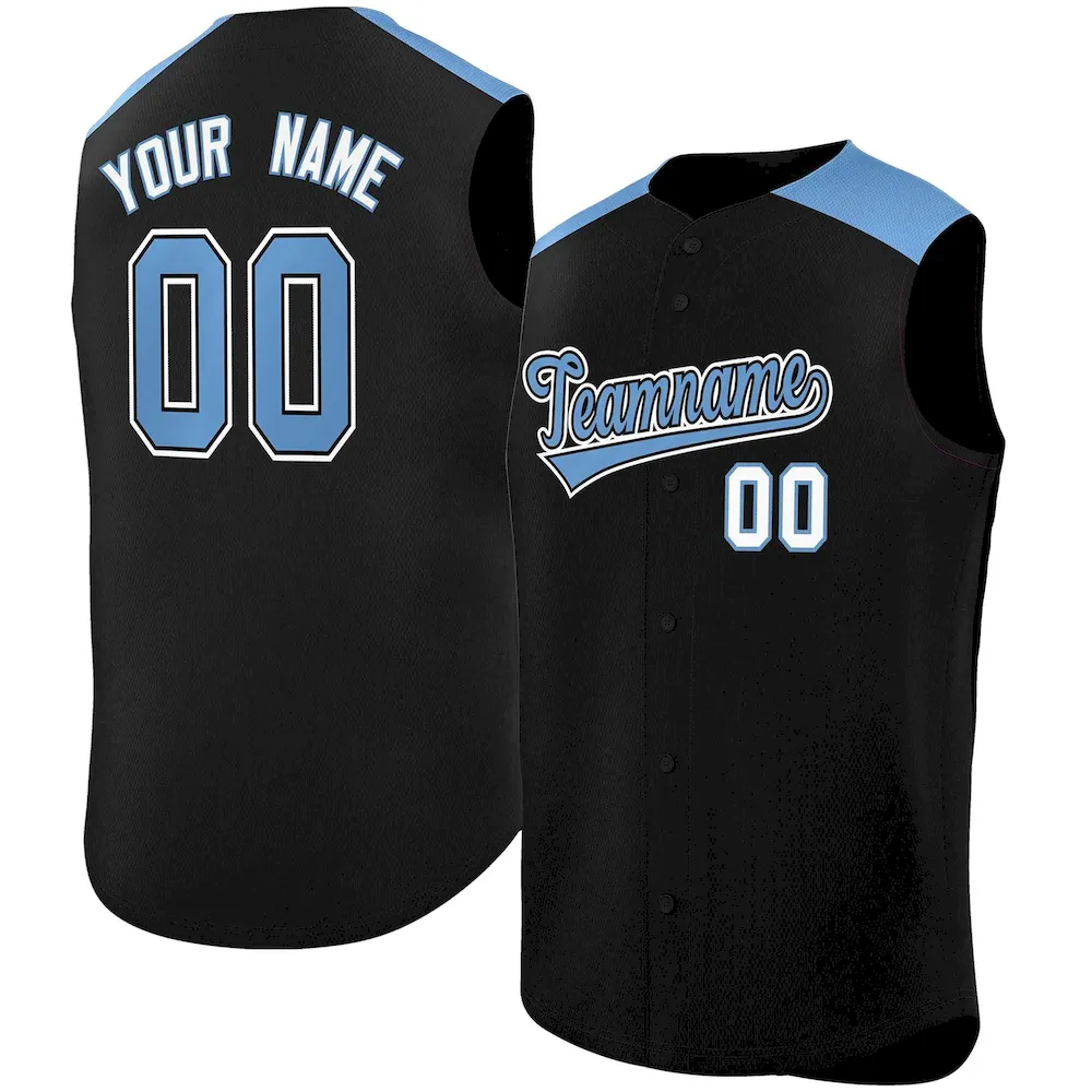Custom Black Light Blue Personalized Classic Authentic Sleeveless Baseball Jersey