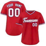 Custom Red White Classic Style V-Neck Authentic Pullover Baseball Jersey