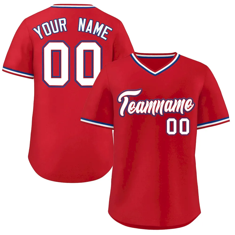 Custom Red White Classic Style V-Neck Authentic Pullover Baseball Jersey