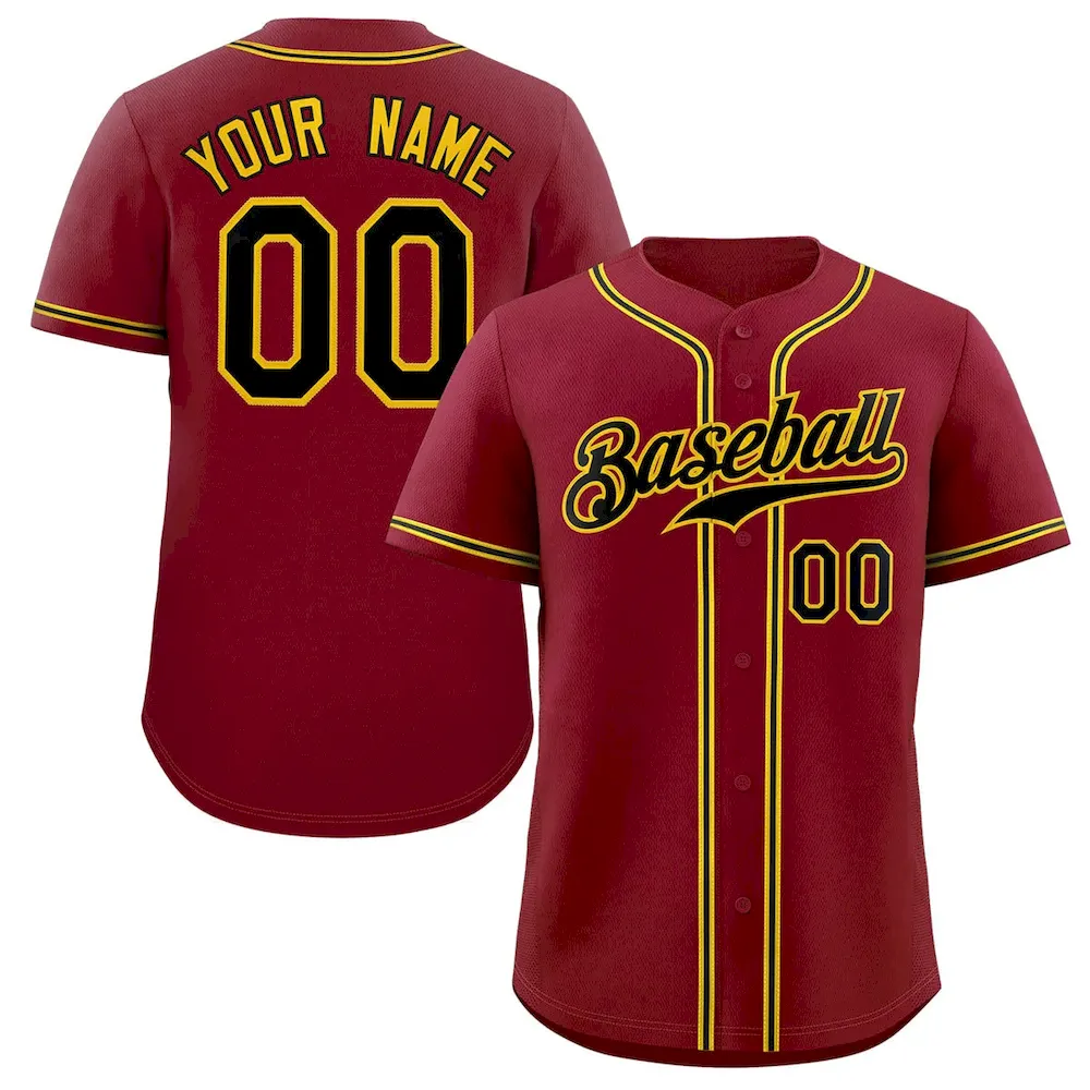 Custom Crimson Black-Gold Classic Style Authentic Baseball Jersey