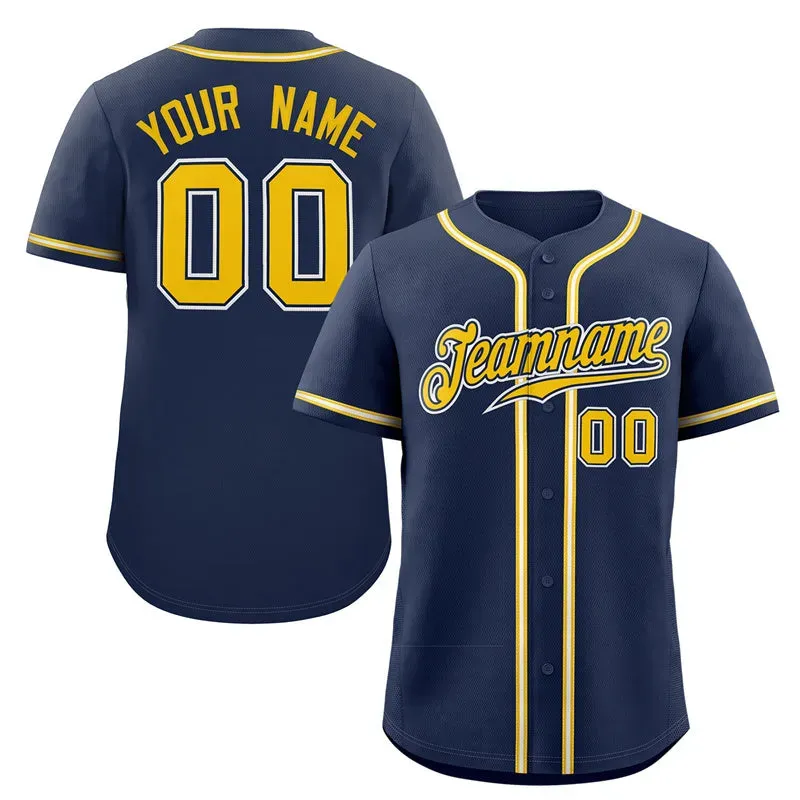 Custom Navy Yellow-White Classic Style Authentic Baseball Jersey