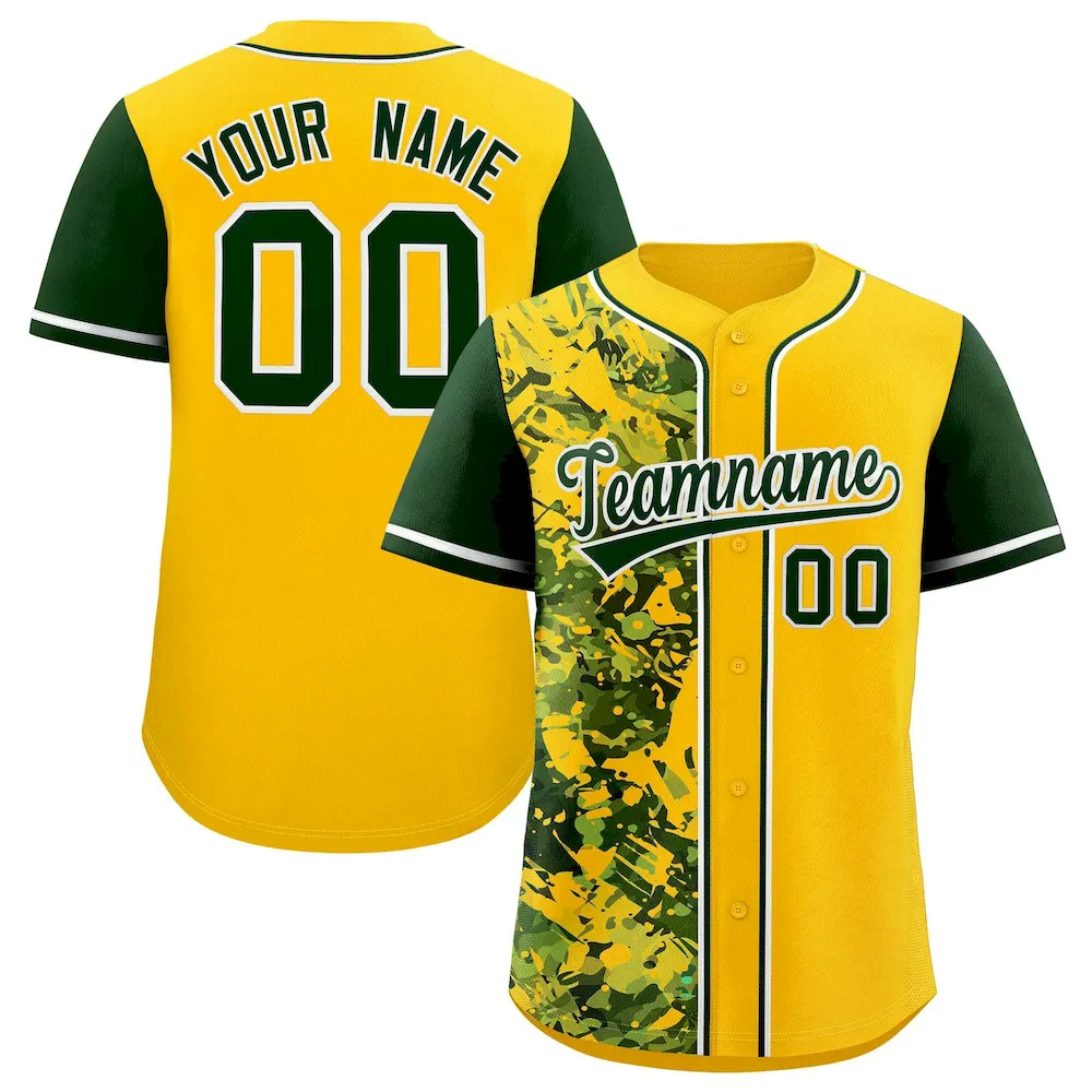 Custom Yellow Purple Split Personalized Graffiti Raglan Sleeve Authentic Baseball Jersey