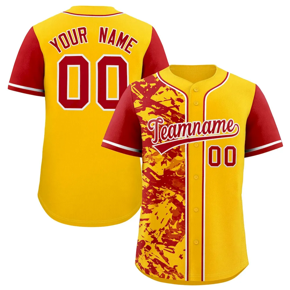 Custom Yellow Powder Blue Split Personalized Graffiti Raglan Sleeve Authentic Baseball Jersey
