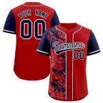 Custom Red Navy Split Personalized Graffiti Raglan Sleeve Authentic Baseball Jersey