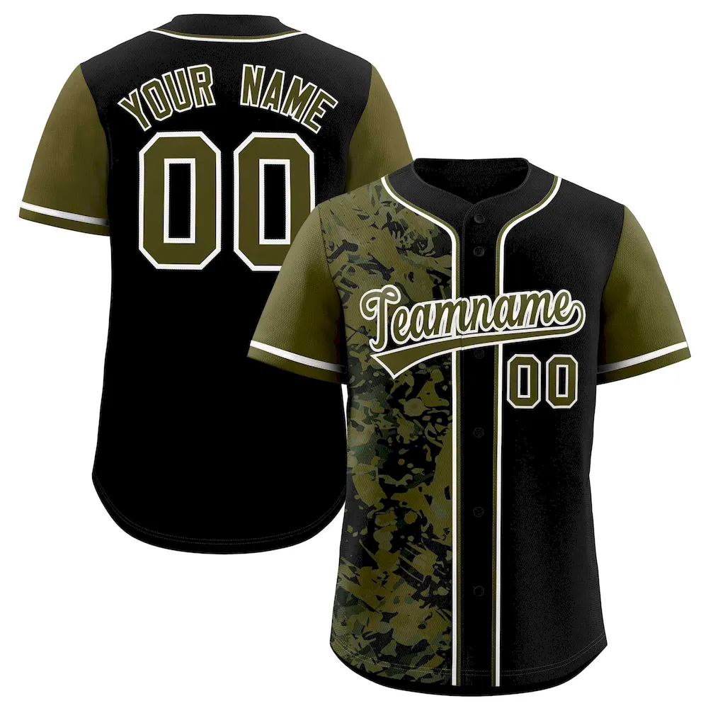 Custom Black Olive Split Personalized Graffiti Raglan Sleeve Authentic Baseball Jersey