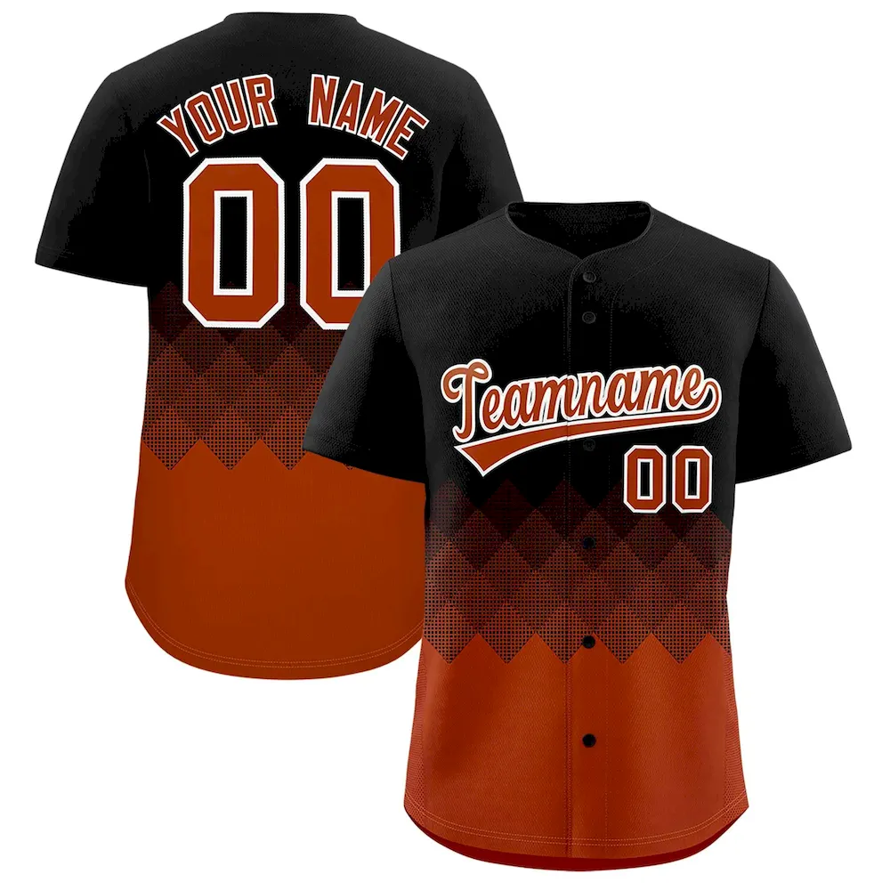 Custom Black Texas Orange Grid Blur Pattern Authentic Baseball Jersey