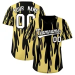 Custom Black Old Gold Flame Pattern Authentic Pullover Baseball Jersey