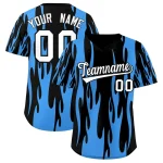 Custom Black Powder Blue Flame Pattern Authentic Pullover Baseball Jersey