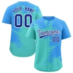 Custom Powder Blue Bright Green Personalized Ink Pattern Authentic Baseball Jersey