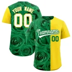 Custom Kelly Green Gold Split Rose Print Authentic Baseball Jersey