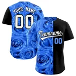 Custom Powder Blue Black Split Rose Print Authentic Baseball Jersey