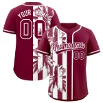 Custom Crimson White Split Fashion Coconut Tree Design Authentic Baseball Jersey