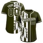 Custom Olive White Split Fashion Coconut Tree Design Authentic Baseball Jersey