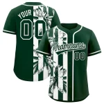 Custom Green White Split Fashion Coconut Tree Design Authentic Baseball Jersey