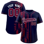 Custom Navy Crimson Split Fashion Coconut Tree Design Authentic Baseball Jersey