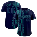 Custom Navy Gray Split Fashion Coconut Tree Design Authentic Baseball Jersey