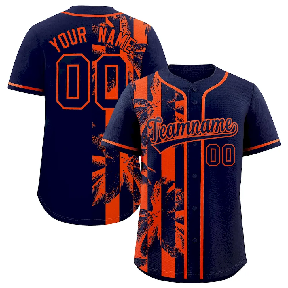 Custom Navy Orange Split Fashion Coconut Tree Design Authentic Baseball Jersey