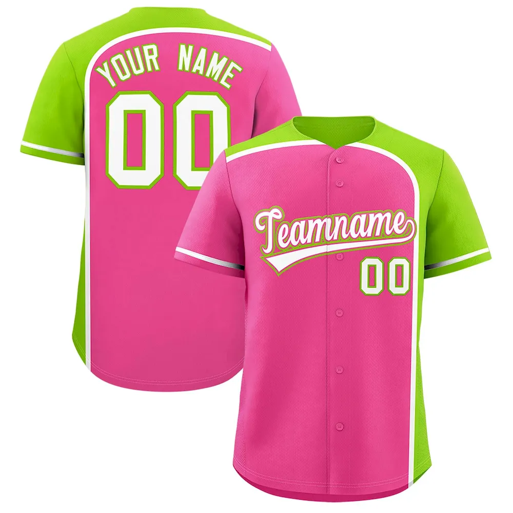 Custom Pink Neon Green Personalized Color Block Authentic Baseball jersey