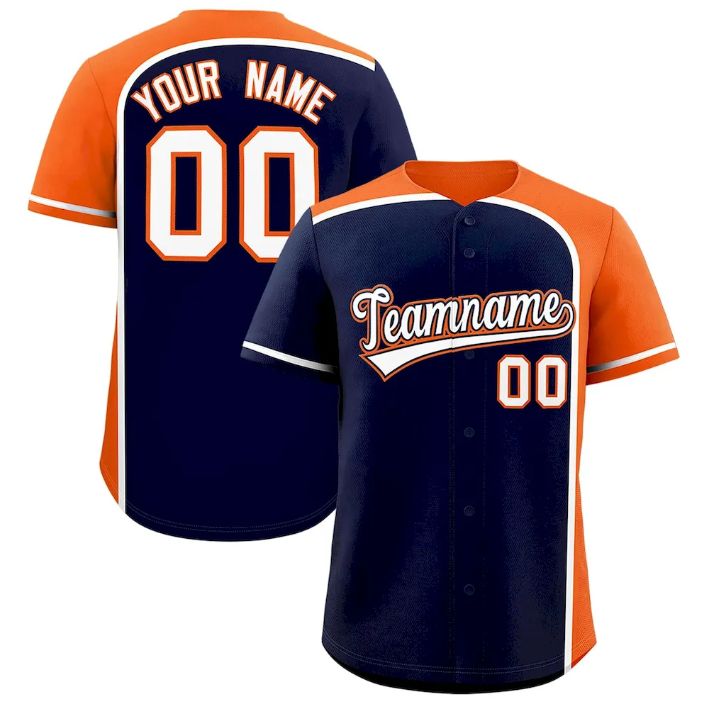 Custom Navy Orange Personalized Color Block Authentic Baseball jersey